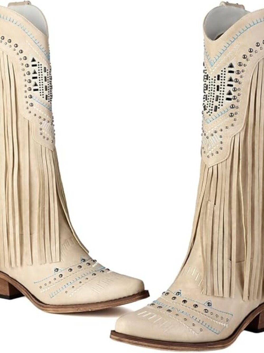 Women's Fringe Cowboy Boots Pull On Mid Calf Embroidered Boot Size 8